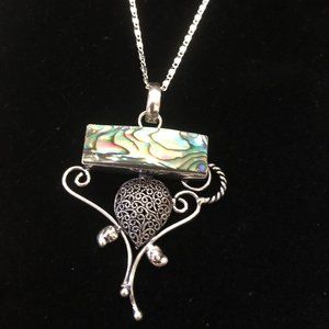 Natural Abalone Shell 925 Silver Necklace Pendant 2.5"